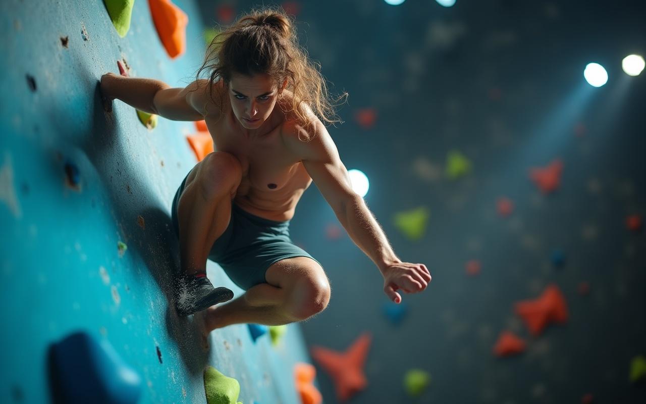 Klimmer op een zonovergoten rotswand in de bergen